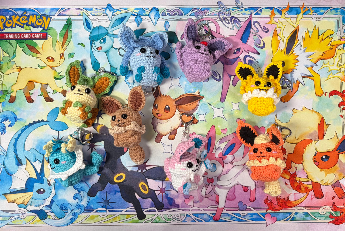 Handmade Crochet Eeveelution Keychains – PokeBoyz × ggümm Studio Official Collaboration